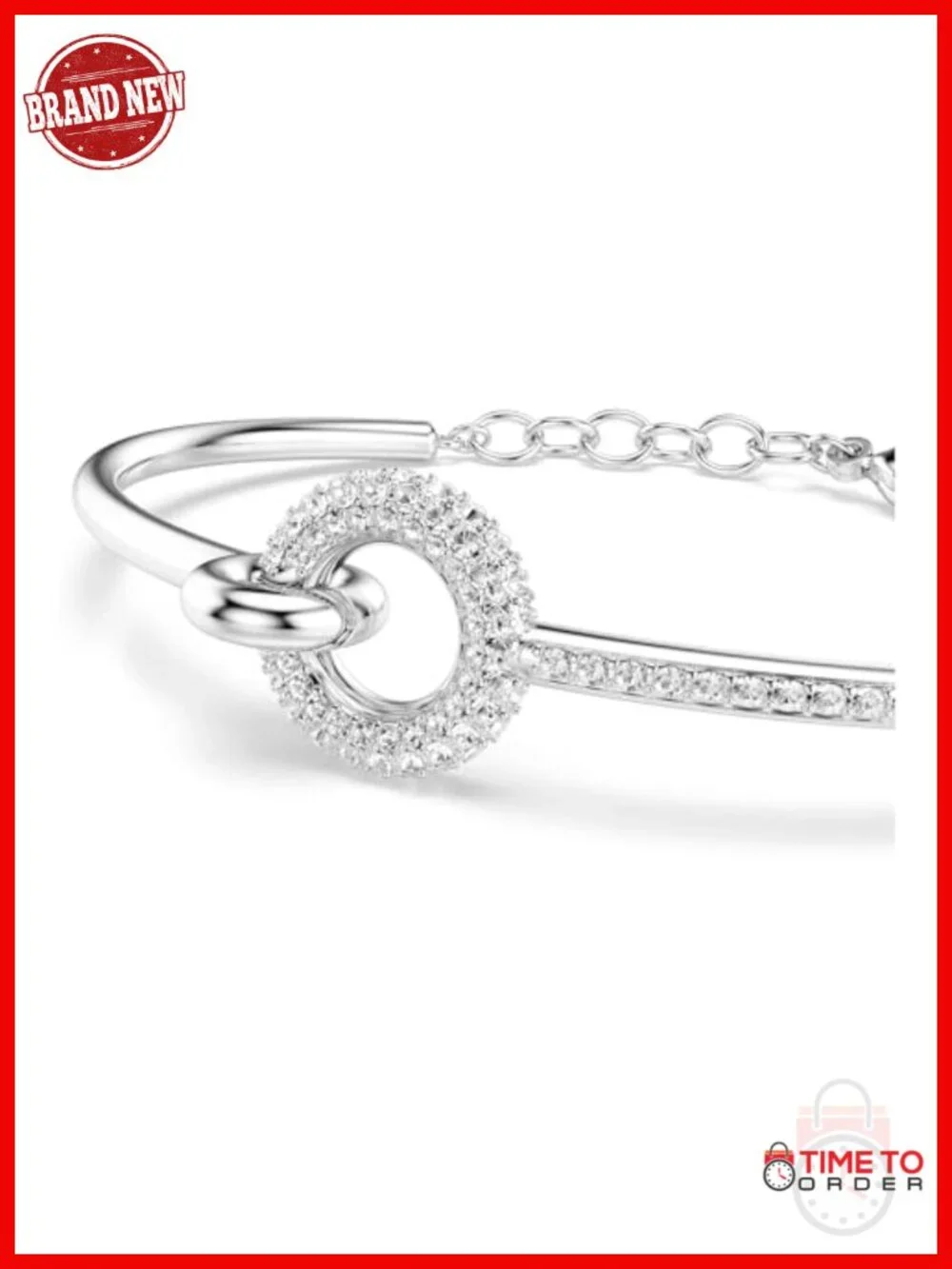 Half-Metal Half-Pavé Crystal Bangle Bracelet